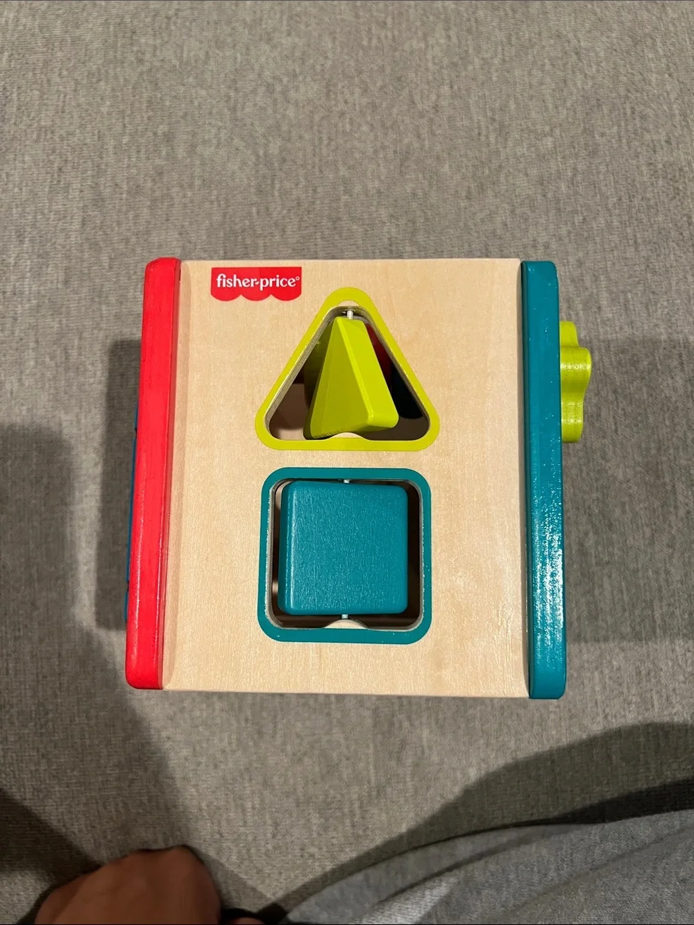 Fisher-Price Wooden Shape Sorting Cube with Blue, Teal, Red, Yellow Beads